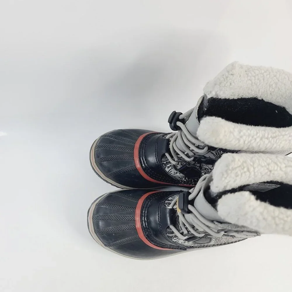 Sorel Girl's Gray Black Neon Yoot Pac Nylon Fur Ankle Winter Snow Boots‎ Size 3
